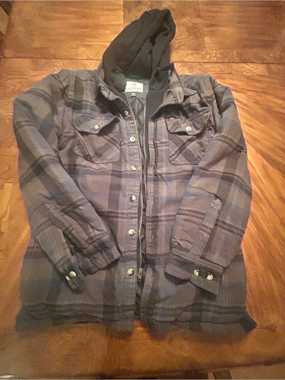 Legendary Whitetails Men's Hooded Plaid Shirt Jacket - Gray Blue